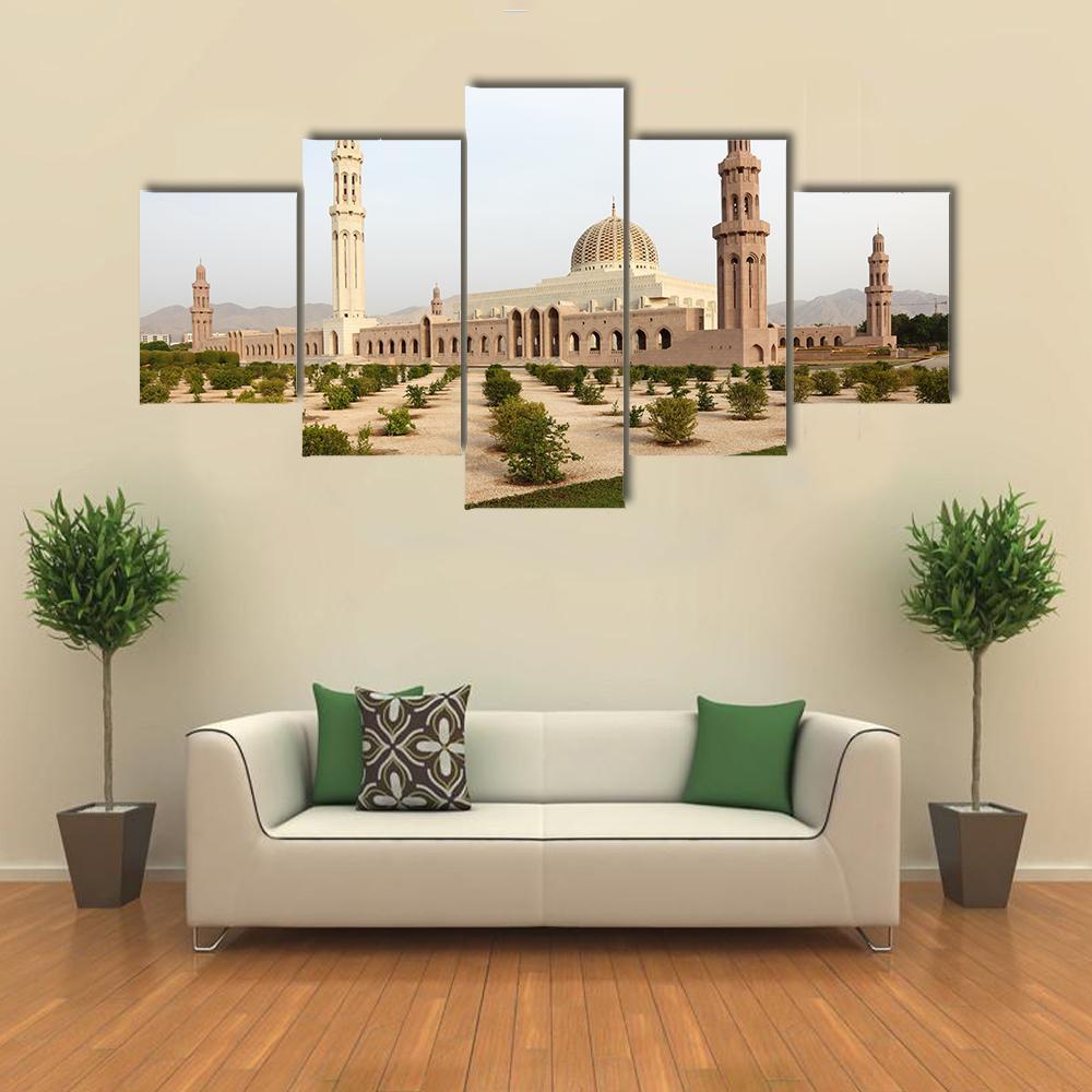 Sultan Qaboos Grand Mosque Muscat Canvas Wall Art-5 Star-Gallery Wrap-62" x 32"-Tiaracle