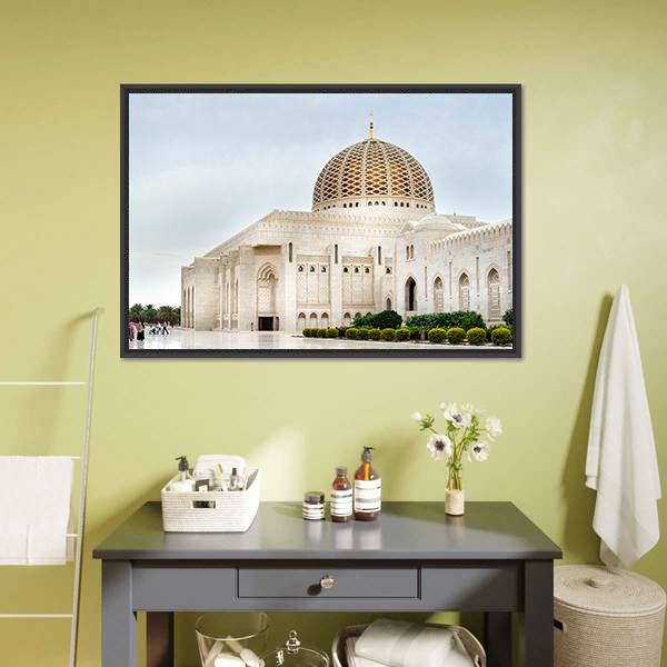 Sultan Qaboos Mosque Canvas Wall Art-1 Piece-Floating Frame-24" x 16"-Tiaracle
