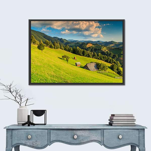 Summer Alpine Landscape In Romania Canvas Wall Art-1 Piece-Floating Frame-24" x 16"-Tiaracle