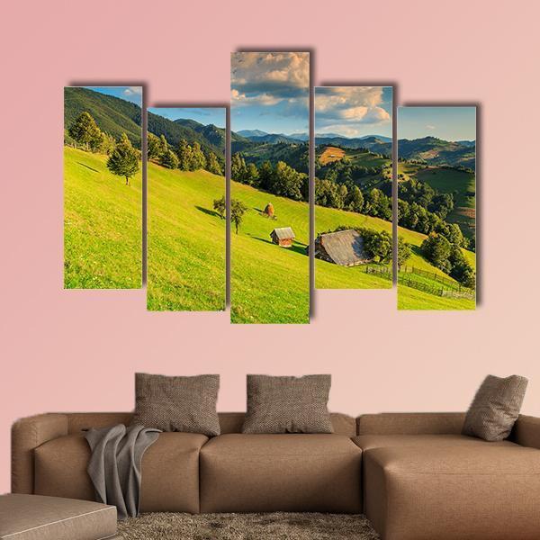 Summer Alpine Landscape In Romania Canvas Wall Art-5 Pop-Gallery Wrap-47" x 32"-Tiaracle