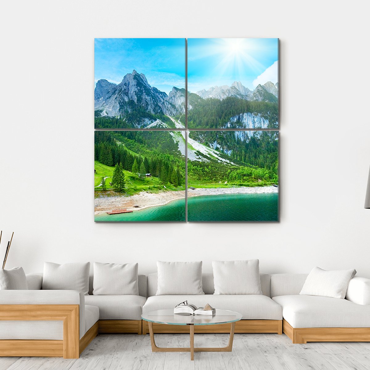 Summer Alpine Mountain Lake Canvas Wall Art-4 Square-Gallery Wrap-17" x 17"-Tiaracle