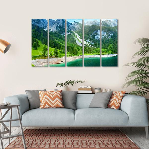 Summer Alpine Mountain Lake Canvas Wall Art-5 Horizontal-Gallery Wrap-22" x 12"-Tiaracle