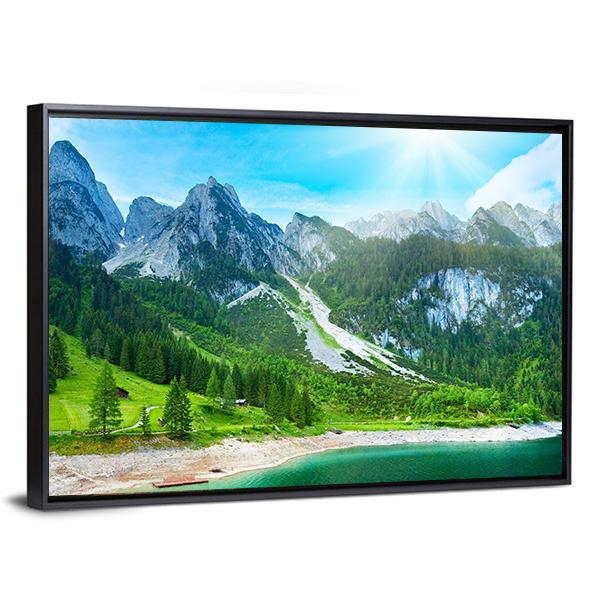 Summer Alpine Mountain Lake Canvas Wall Art-3 Horizontal-Gallery Wrap-25" x 16"-Tiaracle