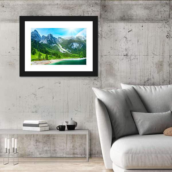Summer Alpine Mountain Lake Canvas Wall Art-3 Horizontal-Gallery Wrap-25" x 16"-Tiaracle