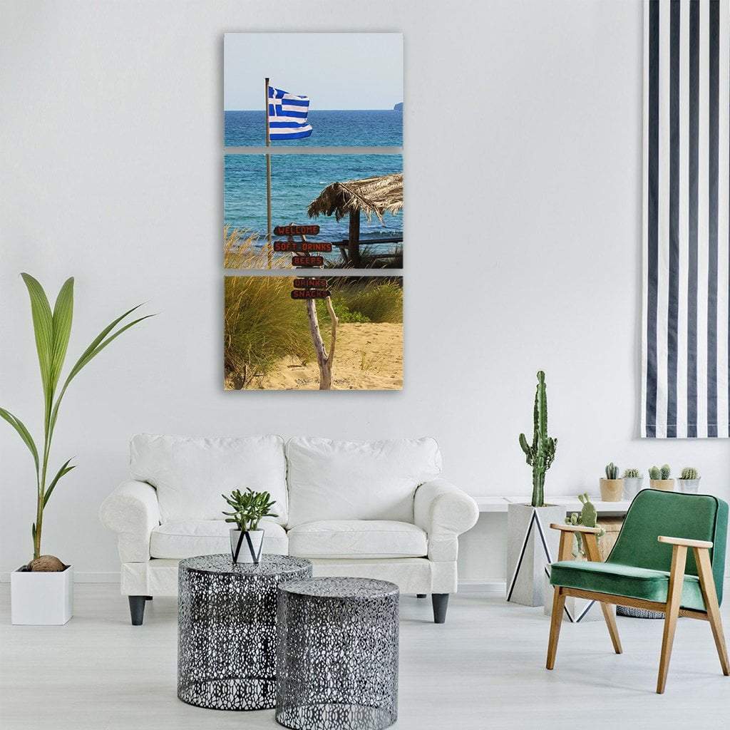 Summer Beach In Greece Vertical Canvas Wall Art-3 Vertical-Gallery Wrap-12" x 25"-Tiaracle