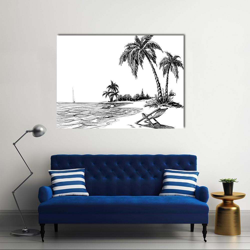Summer Beach Pencil Drawing Canvas Wall Art-1 Piece-Gallery Wrap-36" x 24"-Tiaracle