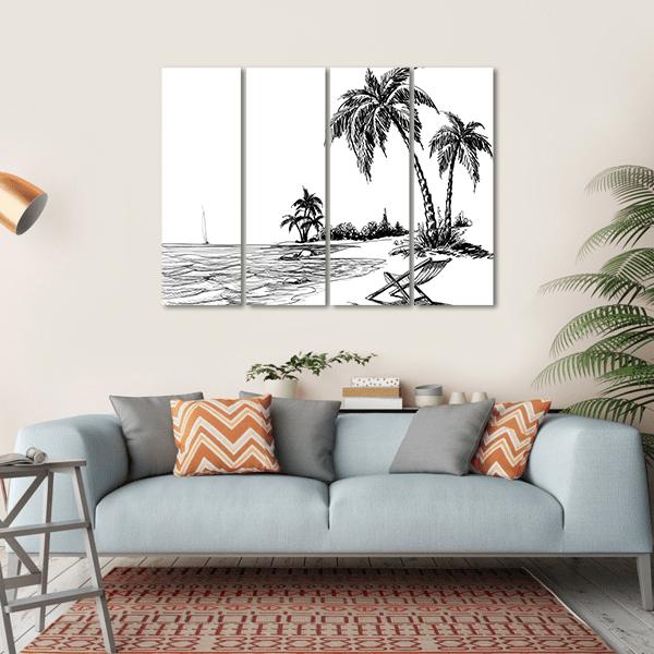 Summer Beach Pencil Drawing Canvas Wall Art-4 Horizontal-Gallery Wrap-34" x 24"-Tiaracle