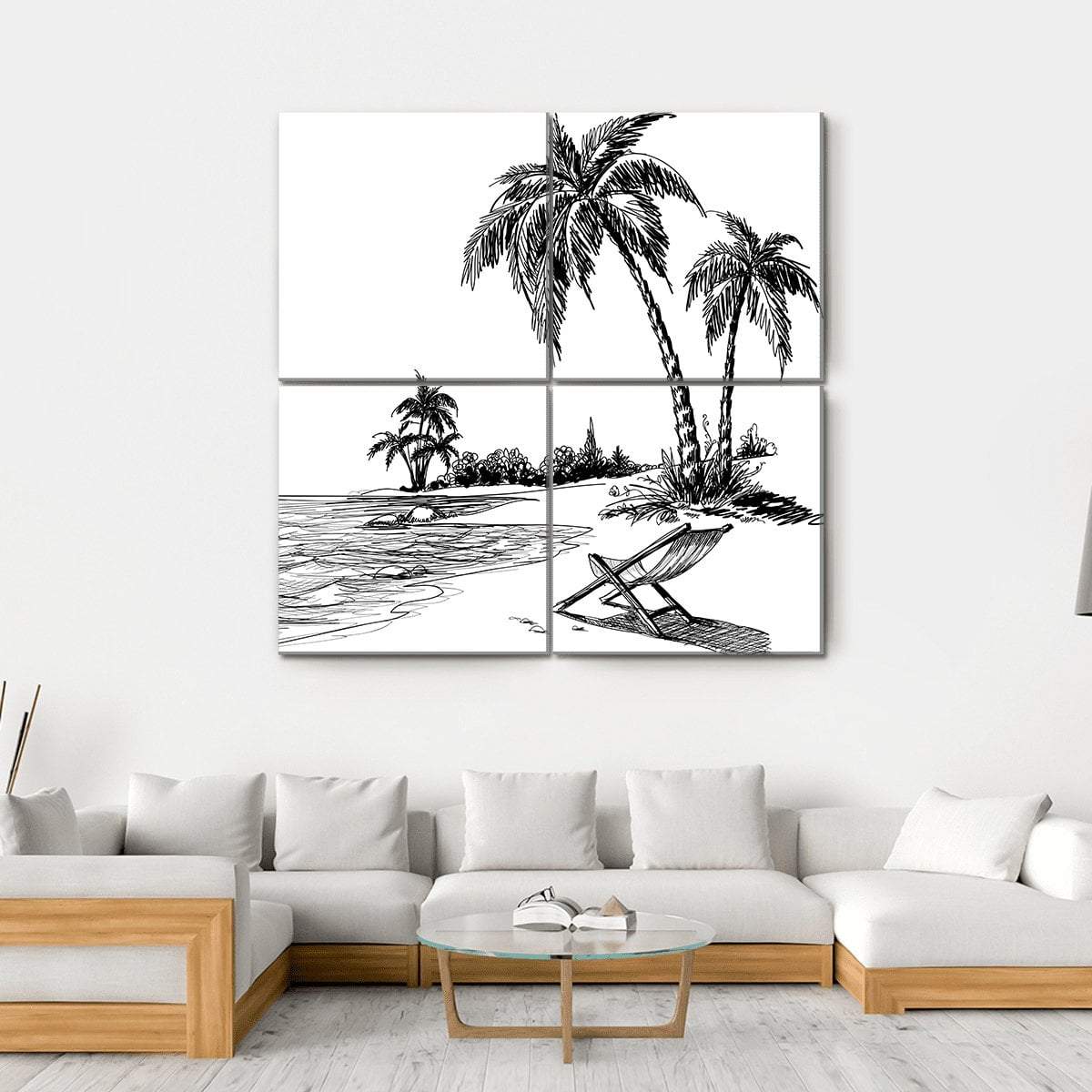 Summer Beach Pencil Drawing Canvas Wall Art-4 Square-Gallery Wrap-17" x 17"-Tiaracle