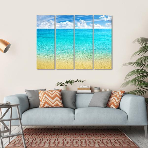 Summer Beach With Clear Water And Blue Cloudy Sky Canvas Wall Art-4 Horizontal-Gallery Wrap-34" x 24"-Tiaracle