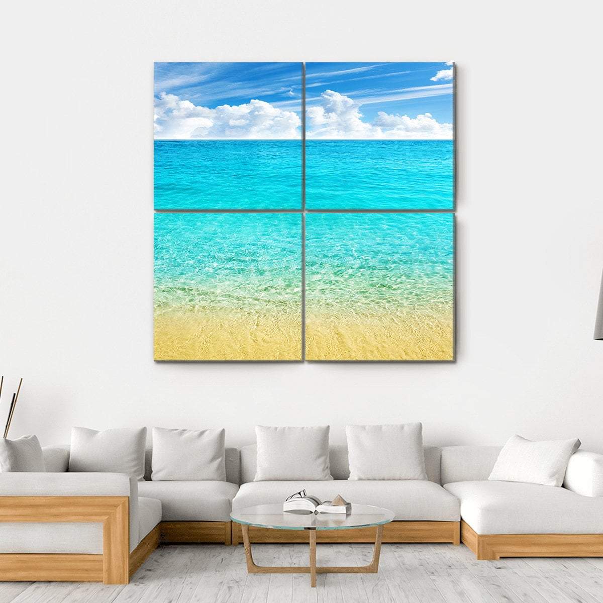 Summer Beach With Clear Water And Blue Cloudy Sky Canvas Wall Art-4 Square-Gallery Wrap-17" x 17"-Tiaracle