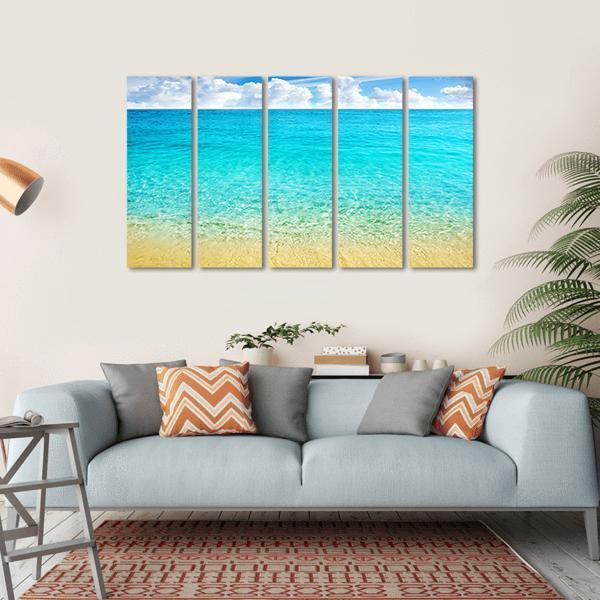 Summer Beach With Clear Water And Blue Cloudy Sky Canvas Wall Art-5 Horizontal-Gallery Wrap-22" x 12"-Tiaracle