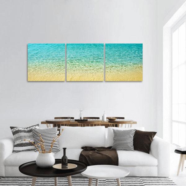 Summer Beach With Clear Water And Blue Cloudy Sky Panoramic Canvas Wall Art-3 Piece-25" x 08"-Tiaracle