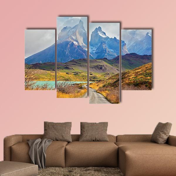 Majestic Peaks Of Los Kuernos Canvas Wall Art-4 Pop-Gallery Wrap-50" x 32"-Tiaracle