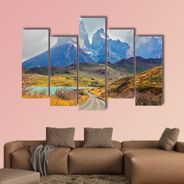 Majestic Peaks Of Los Kuernos Canvas Wall Art-5 Pop-Gallery Wrap-47" x 32"-Tiaracle