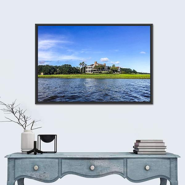 Summer Day On Shem's Creek Canvas Wall Art-1 Piece-Floating Frame-24" x 16"-Tiaracle