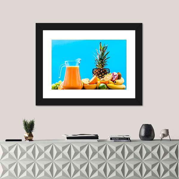 Summer Drink With Orange Fruits Canvas Wall Art-1 Piece-Framed Print-20" x 16"-Tiaracle
