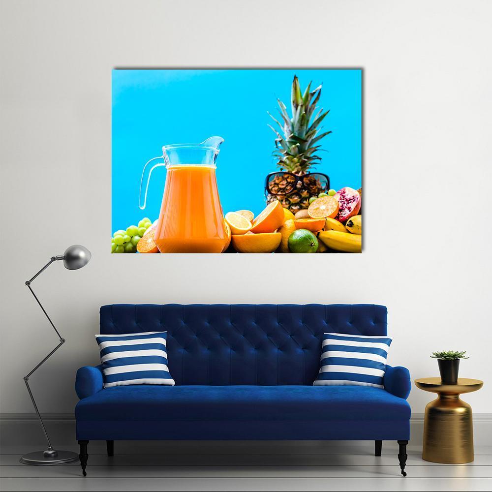 Summer Drink With Orange Fruits Canvas Wall Art-1 Piece-Gallery Wrap-48" x 32"-Tiaracle
