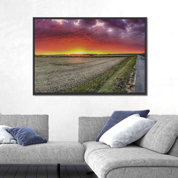 Summer Field Under Sunset Panoramic Canvas Wall Art-1 Piece-36" x 12"-Tiaracle