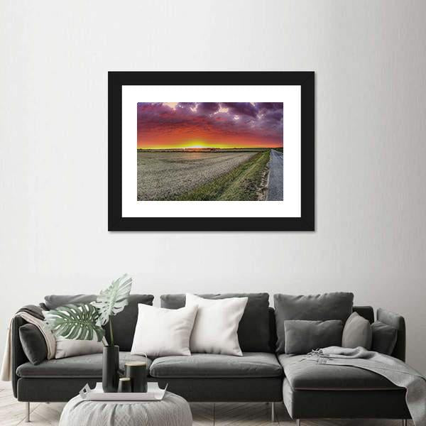 Summer Field Under Sunset Panoramic Canvas Wall Art-1 Piece-36" x 12"-Tiaracle