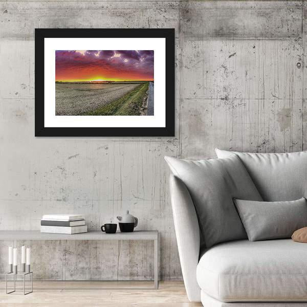 Summer Field Under Sunset Panoramic Canvas Wall Art-1 Piece-36" x 12"-Tiaracle