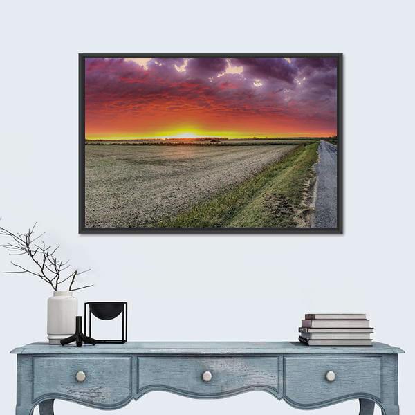 Summer Field Under Sunset Panoramic Canvas Wall Art-1 Piece-36" x 12"-Tiaracle