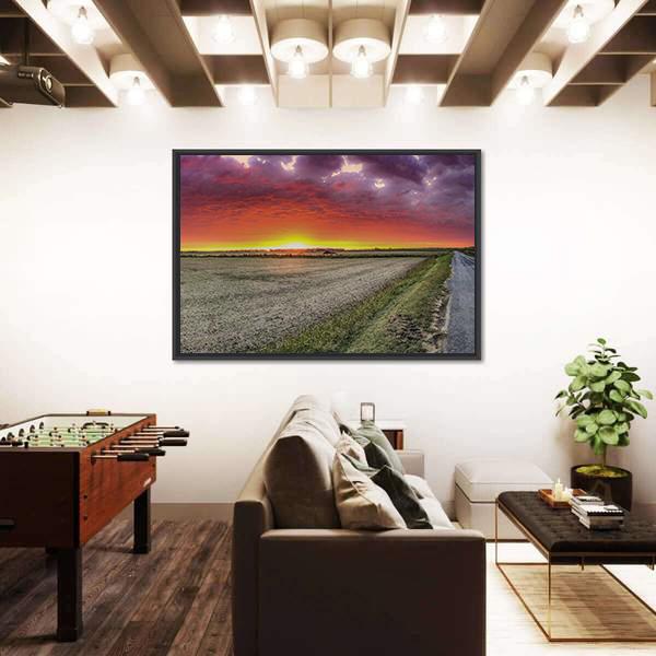 Summer Field Under Sunset Panoramic Canvas Wall Art-1 Piece-36" x 12"-Tiaracle