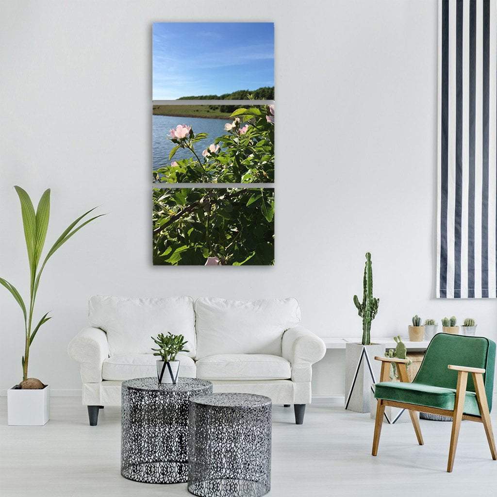 Summer Flower Near Lake Vertical Canvas Wall Art-3 Vertical-Gallery Wrap-12" x 25"-Tiaracle