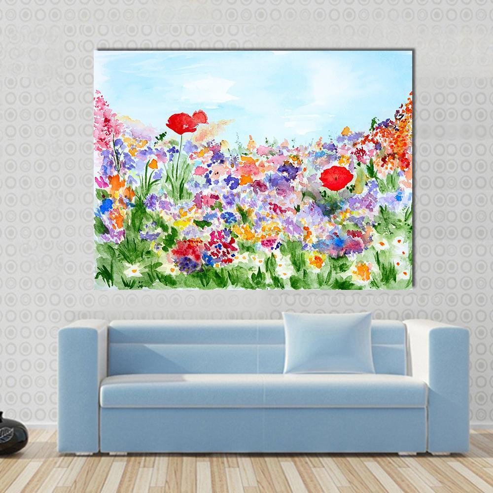 Summer Flowers In Garden Canvas Wall Art-1 Piece-Gallery Wrap-48" x 32"-Tiaracle