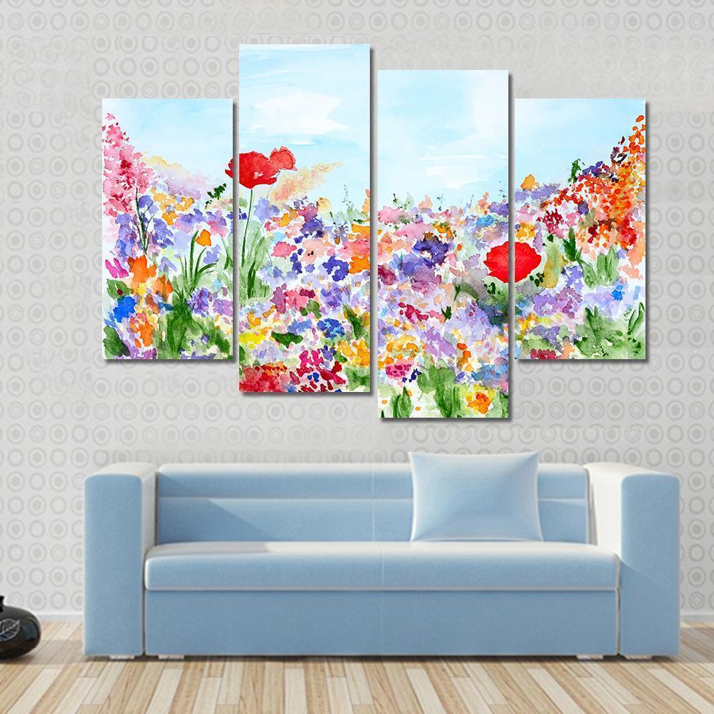 Summer Flowers In Garden Canvas Wall Art-1 Piece-Gallery Wrap-48" x 32"-Tiaracle