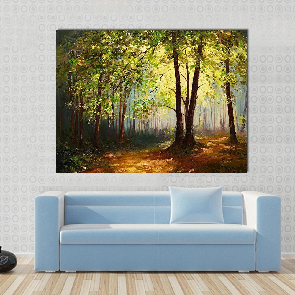 Summer Forest Abstract Canvas Wall Art-3 Horizontal-Gallery Wrap-37" x 24"-Tiaracle