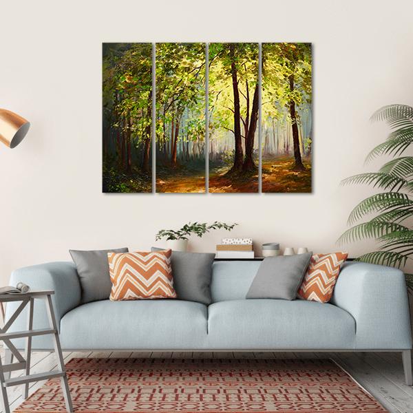 Summer Forest Abstract Canvas Wall Art-4 Horizontal-Gallery Wrap-34" x 24"-Tiaracle