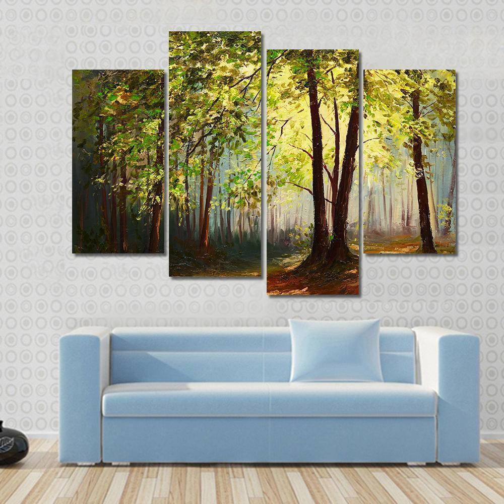 Summer Forest Abstract Canvas Wall Art-4 Pop-Gallery Wrap-50&quot; x 32&quot;-Tiaracle
