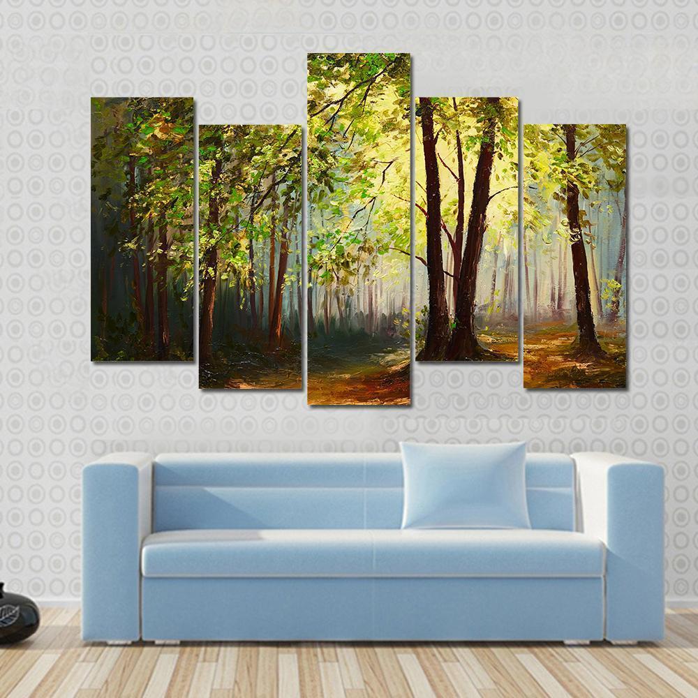 Summer Forest Abstract Canvas Wall Art-5 Pop-Gallery Wrap-47&quot; x 32&quot;-Tiaracle
