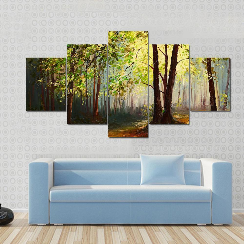 Summer Forest Abstract Canvas Wall Art-5 Star-Gallery Wrap-62&quot; x 32&quot;-Tiaracle