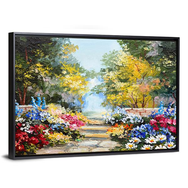 Summer Forest With Flowers Canvas Wall Art-3 Horizontal-Gallery Wrap-25&quot; x 16&quot;-Tiaracle