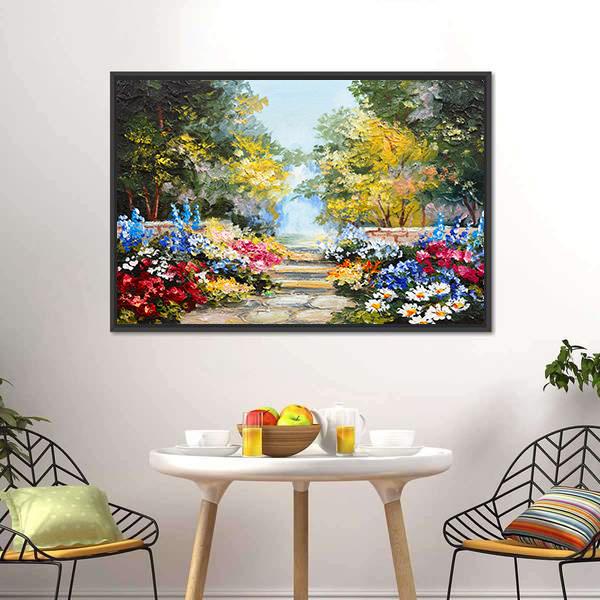 Summer Forest With Flowers Canvas Wall Art-3 Horizontal-Gallery Wrap-25&quot; x 16&quot;-Tiaracle