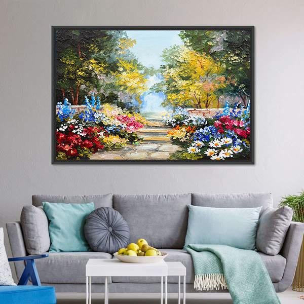 Summer Forest With Flowers Canvas Wall Art-3 Horizontal-Gallery Wrap-25&quot; x 16&quot;-Tiaracle