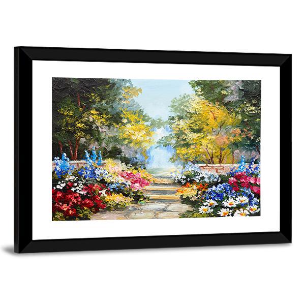 Summer Forest With Flowers Canvas Wall Art-3 Horizontal-Gallery Wrap-25&quot; x 16&quot;-Tiaracle
