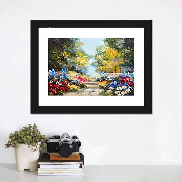 Summer Forest With Flowers Canvas Wall Art-1 Piece-Framed Print-20&quot; x 16&quot;-Tiaracle