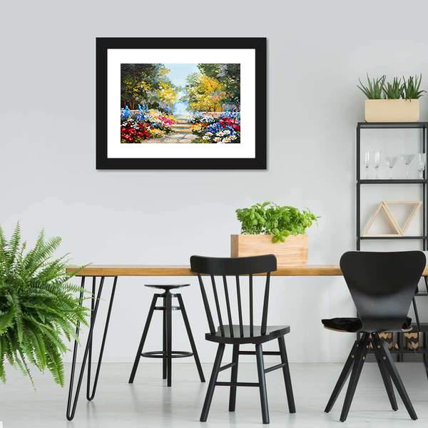 Summer Forest With Flowers Canvas Wall Art-3 Horizontal-Gallery Wrap-25&quot; x 16&quot;-Tiaracle