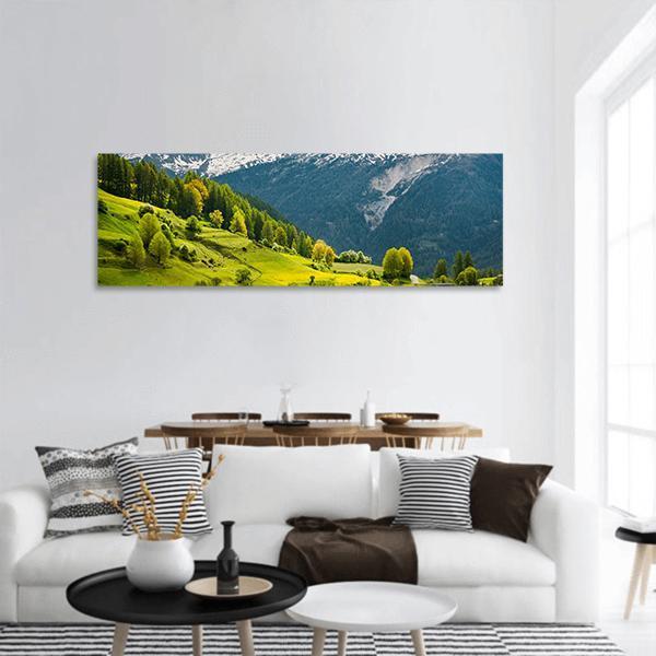 Summer In Alpine Switzerland Panoramic Canvas Wall Art-1 Piece-36" x 12"-Tiaracle