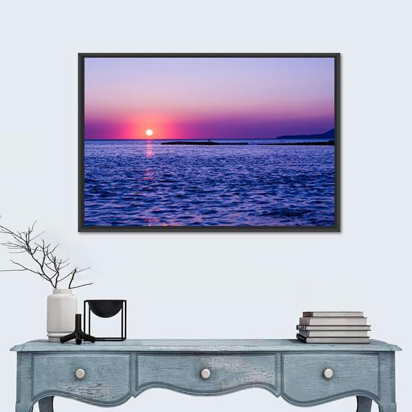 Summer In Sea At Sunset Canvas Wall Art-1 Piece-Floating Frame-24" x 16"-Tiaracle