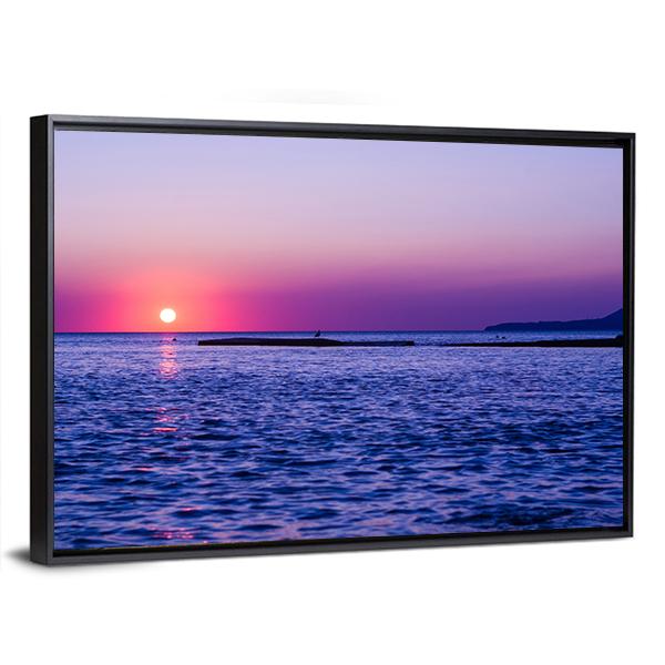Summer In Sea At Sunset Canvas Wall Art-3 Horizontal-Gallery Wrap-25" x 16"-Tiaracle
