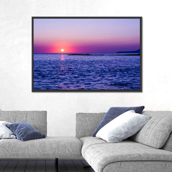 Summer In Sea At Sunset Canvas Wall Art-3 Horizontal-Gallery Wrap-25" x 16"-Tiaracle