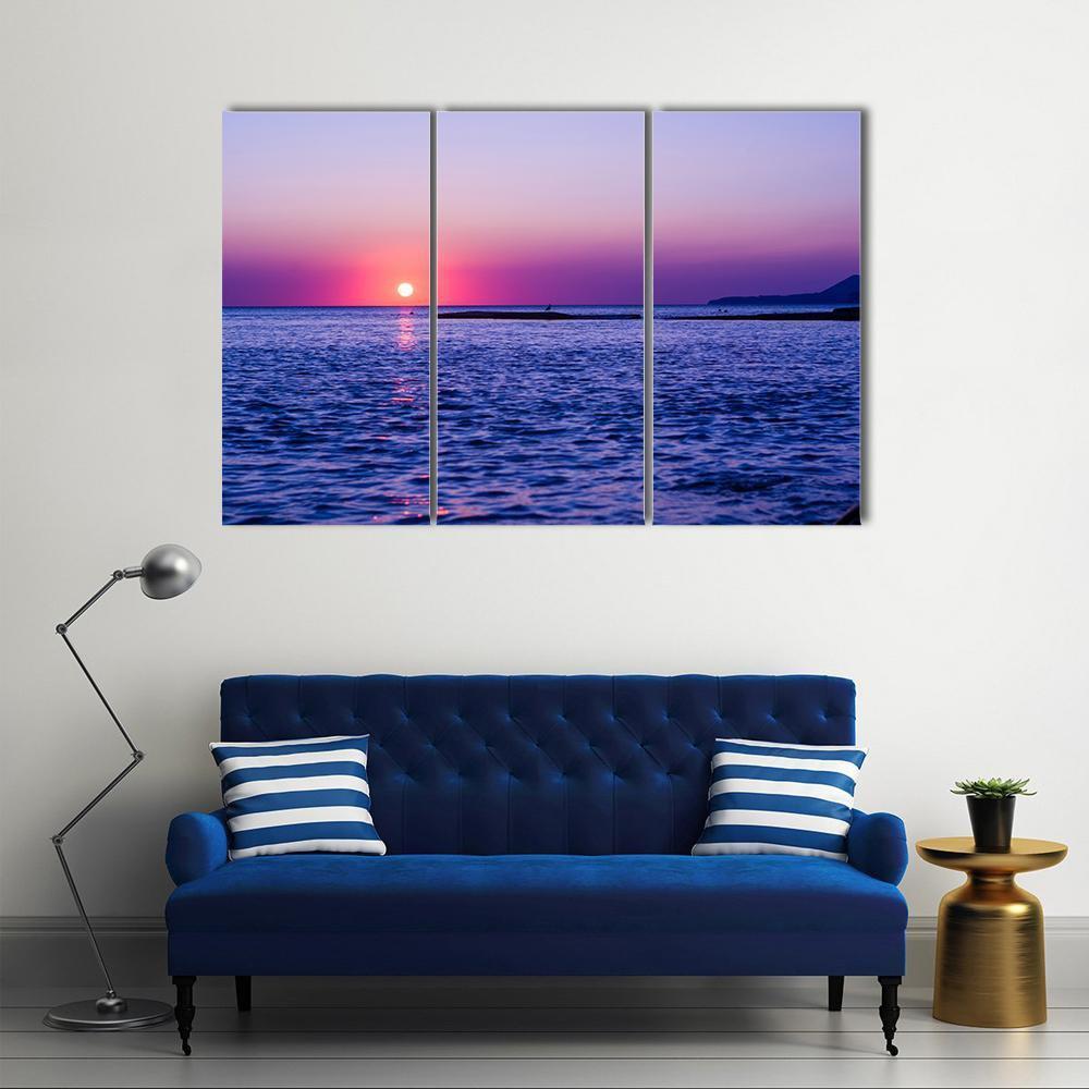 Summer In Sea At Sunset Canvas Wall Art-3 Horizontal-Gallery Wrap-37" x 24"-Tiaracle