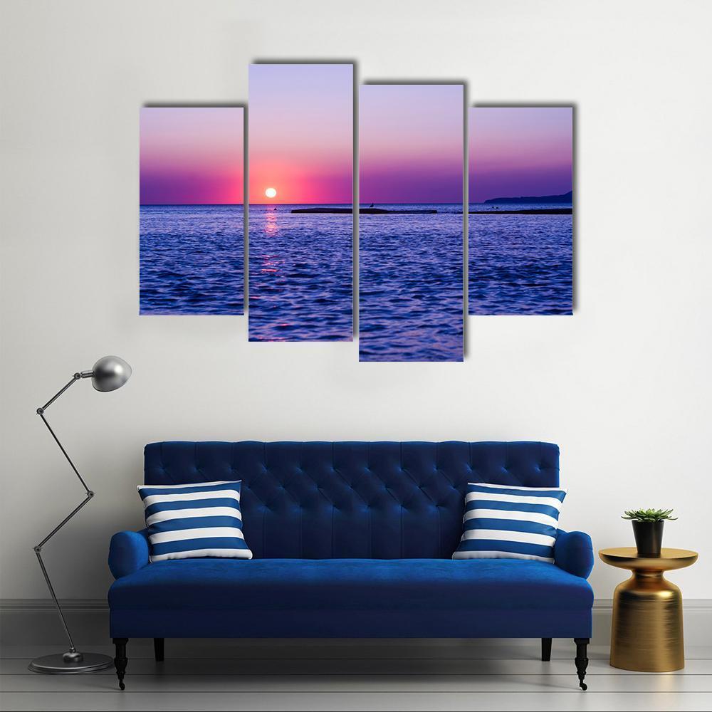 Summer In Sea At Sunset Canvas Wall Art-4 Pop-Gallery Wrap-50" x 32"-Tiaracle