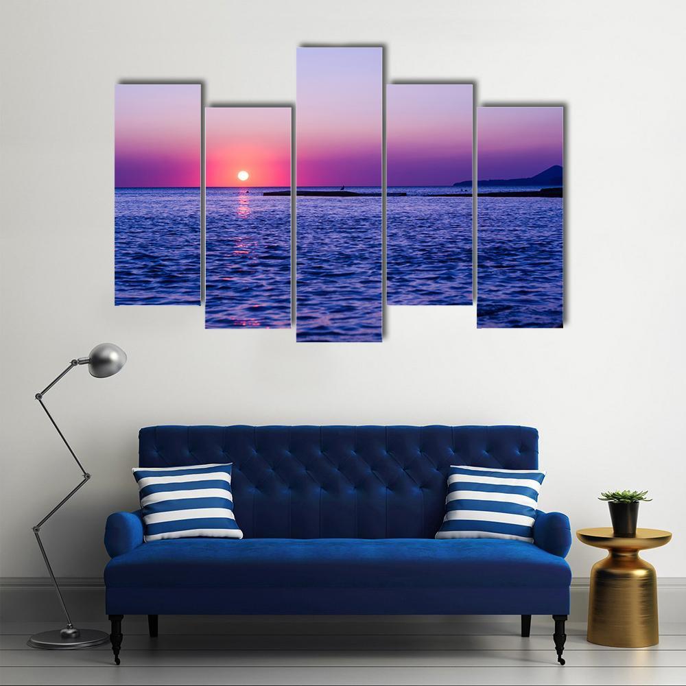 Summer In Sea At Sunset Canvas Wall Art-5 Pop-Gallery Wrap-47" x 32"-Tiaracle