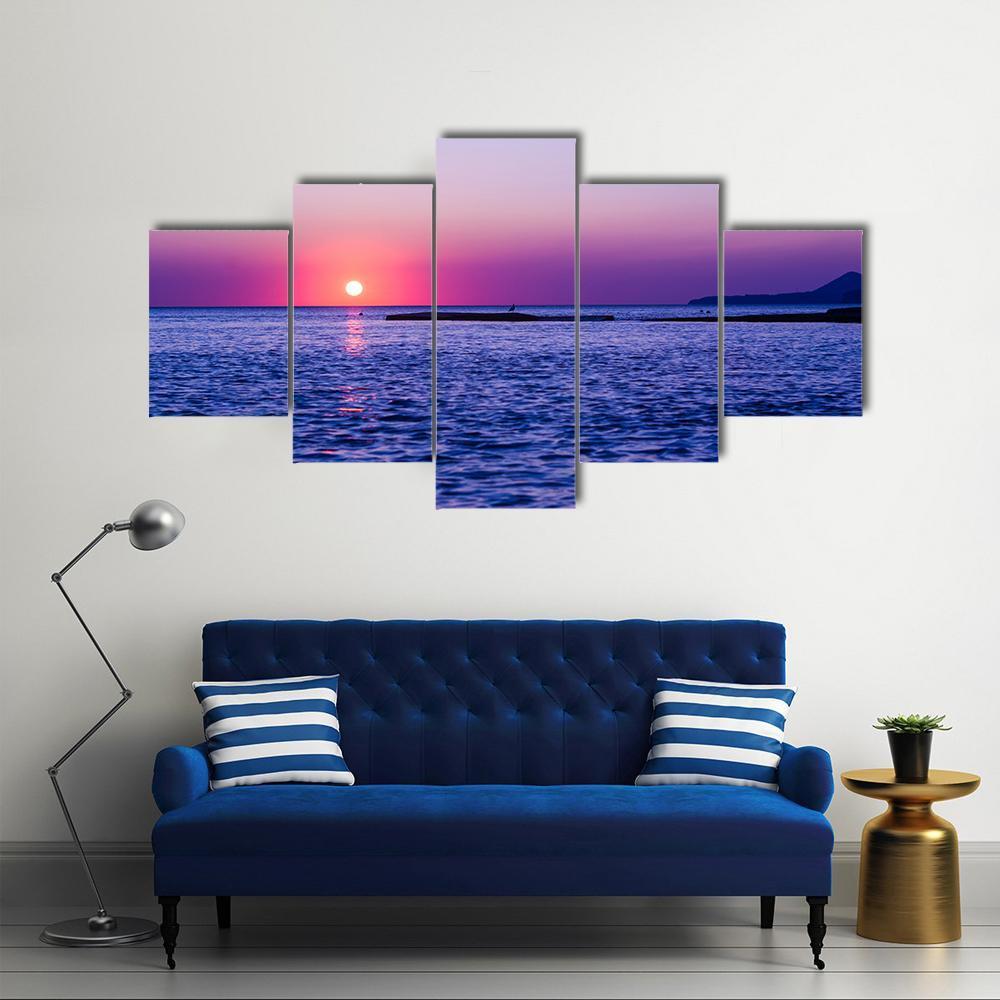 Summer In Sea At Sunset Canvas Wall Art-5 Star-Gallery Wrap-62" x 32"-Tiaracle