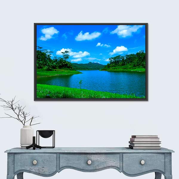 Summer Lake In Indonesia Canvas Wall Art-1 Piece-Floating Frame-24" x 16"-Tiaracle