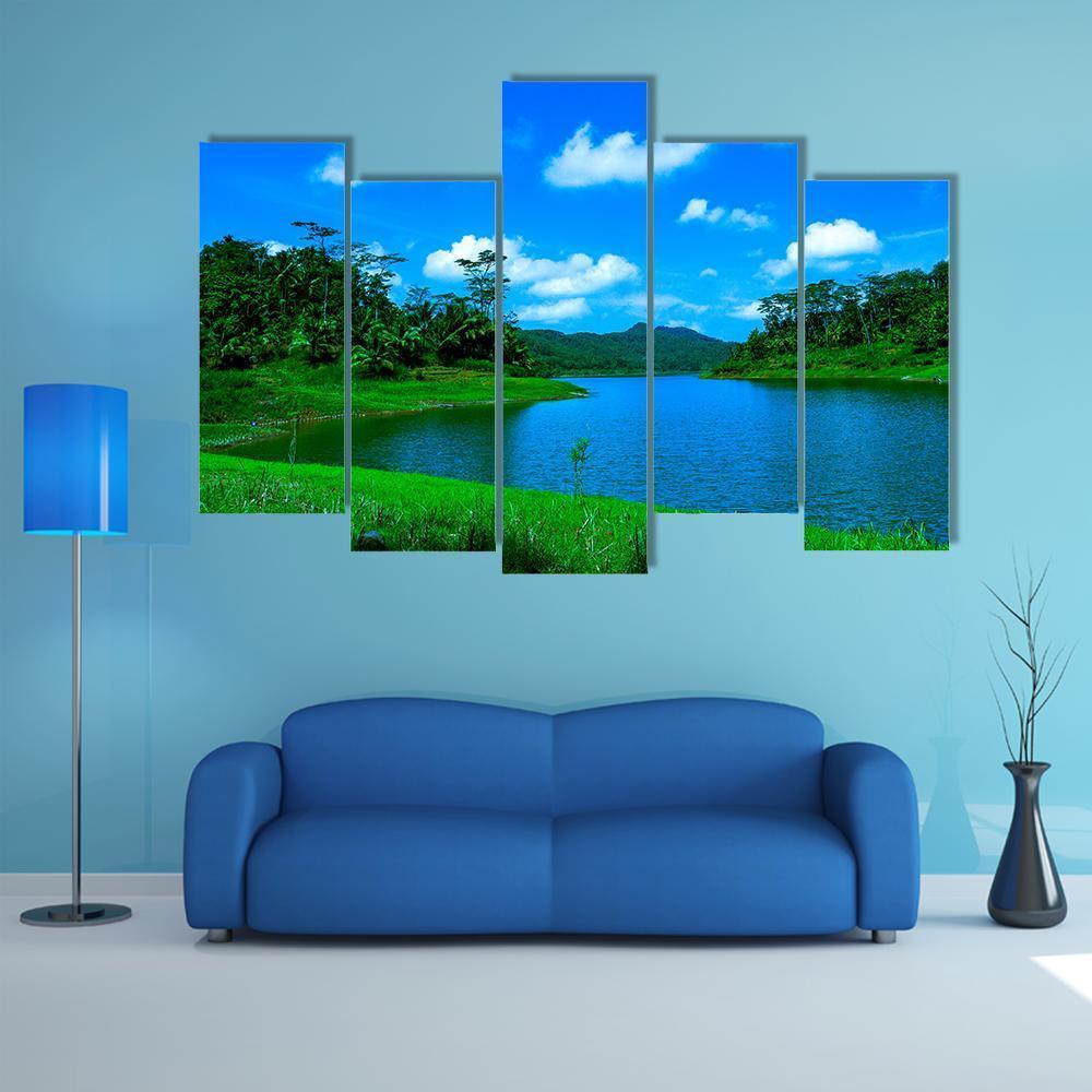 Summer Lake In Indonesia Canvas Wall Art-5 Pop-Gallery Wrap-47" x 32"-Tiaracle